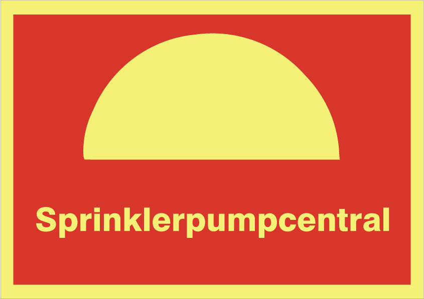 Brandskilt. Sprinklerpumpcentral