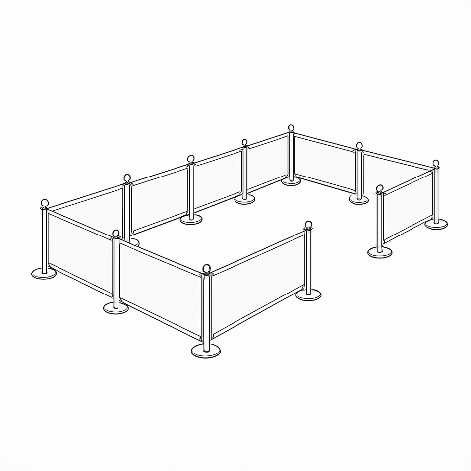 Flexibarrier cafébarriere Afspærringspakke – 15 meter opstilling med specialtrykte bannere