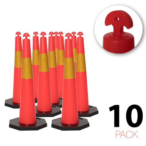 (10 Pakke) Flexibarrier T-Top Trafikkegle med 8 kg fod + 500 m Afspærringstape – 115 cm
