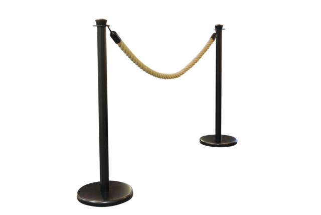Sort stolpe- og rebsæt - Luxor - (2x sorte stolper + 1x 150cm hampe reb)