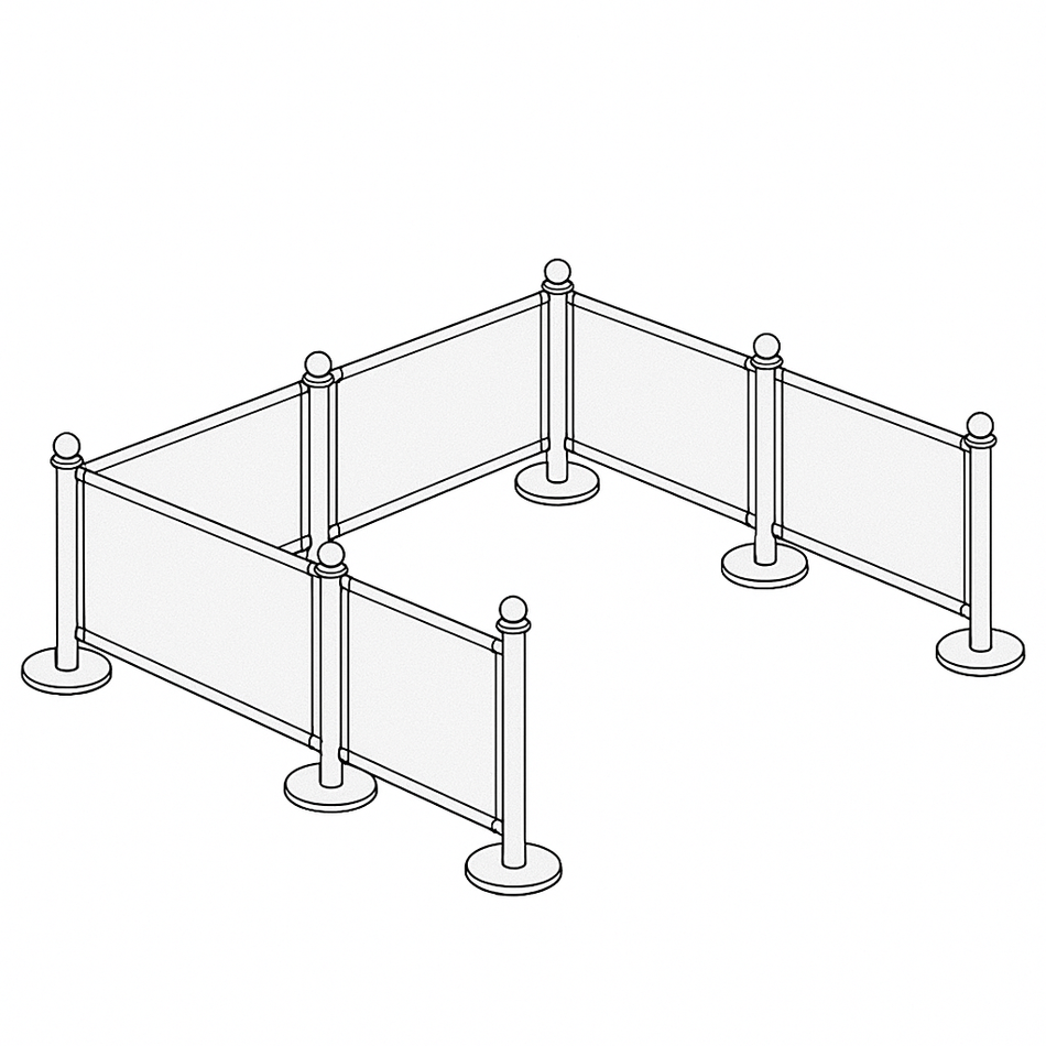 Flexibarrier cafébarriere Afspærringspakke – 9 meter opstilling med specialtrykte bannere