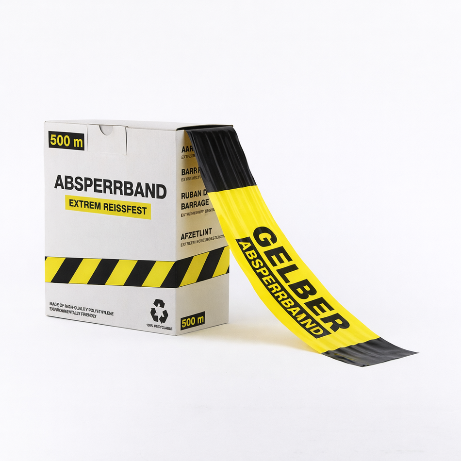 Afspærringstape – Specialtrykt tekst – 500m x 80mm