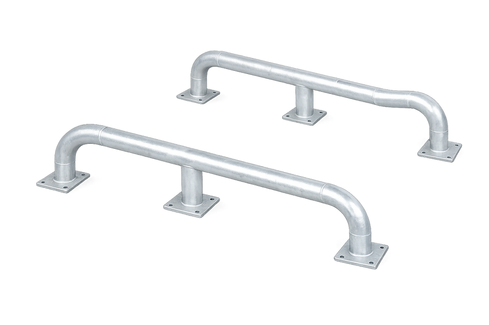 Kraftige læsserampe-hjulguider – galvaniseret stål, sæt med 2 (3000 × 600 × 365 mm)