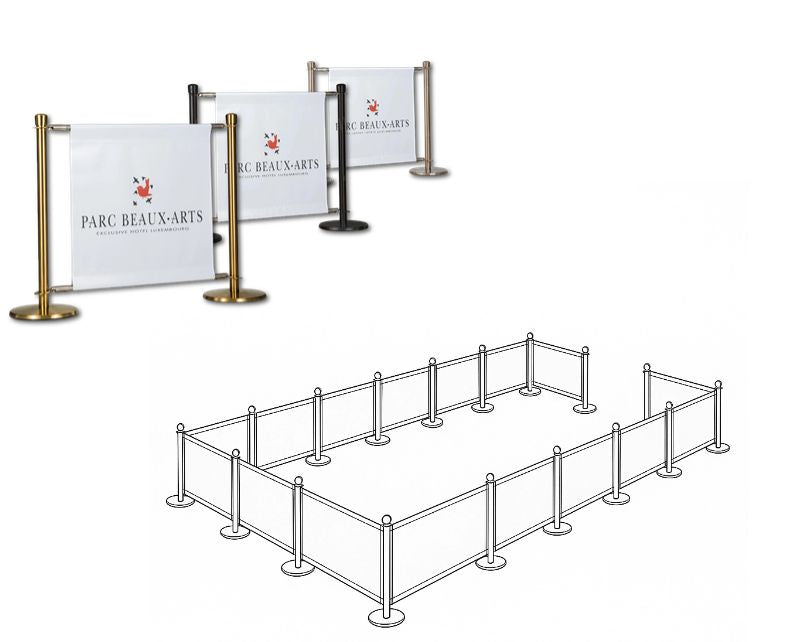 Flexibarrier cafébarriere Afspærringspakke – 24 meter opstilling med specialtrykte bannere