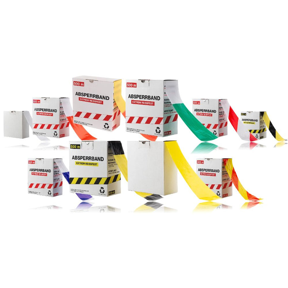Afspærringstape – ekstremt rivfast – 500m x 80mm (dobbeltsidet tryk)