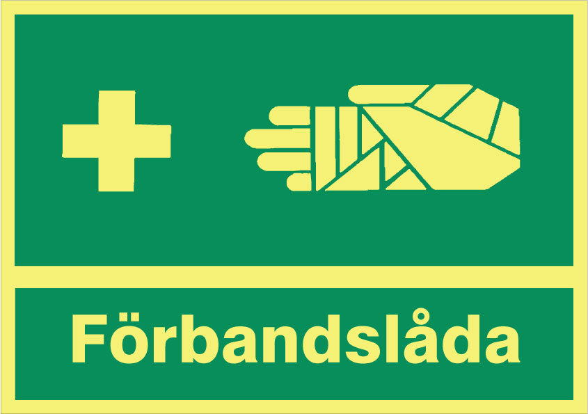 Påbudsskilt. Førstehjælpskasse
