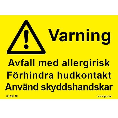 Advarselsskilt. Affald med allergirisiko