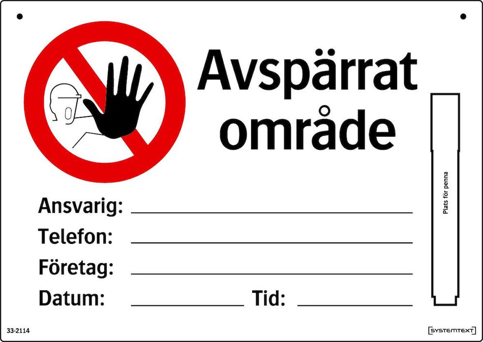 Forbudsskilt Afspærret område - komplet med kæde, whiteboardtavle