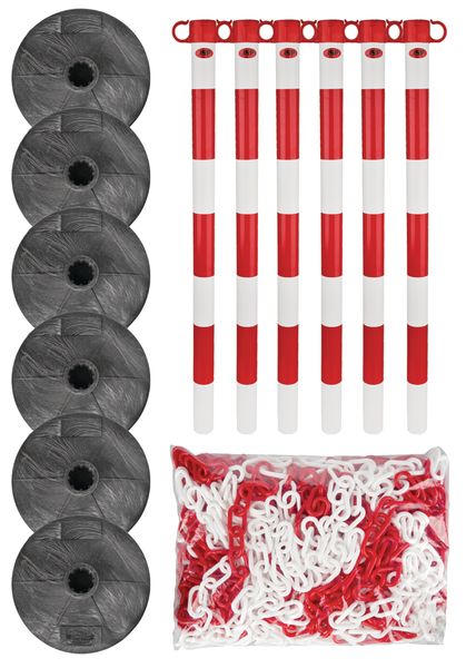 Kædestolpe Sæt - Let -, 6 plaststolper inkl. 25m kæde