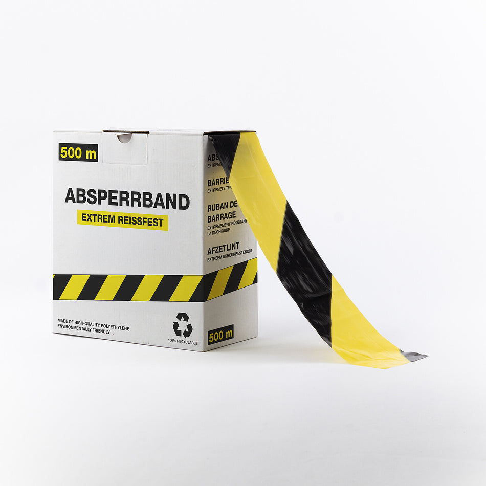 Afspærringstape – ekstremt rivfast – 500m x 80mm (dobbeltsidet tryk)