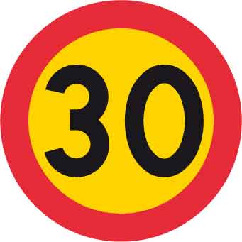 Forbudsskilt, maks. hastighed 30 km/h, Ø 600 mm