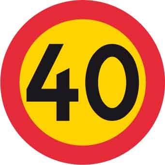 Forbudsskilt, maks. hastighed 40 km/h, Ø 600 mm