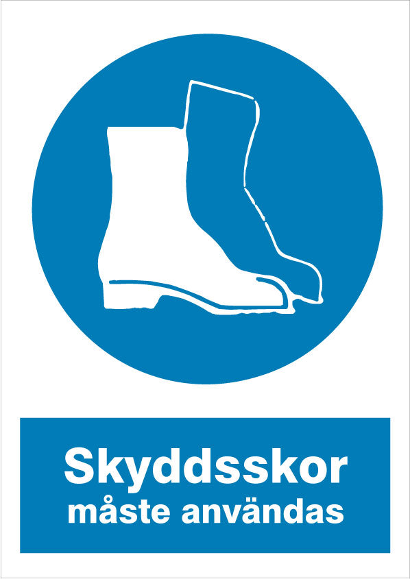 Påbudsskilt. Sikkerhedssko skal anvendes