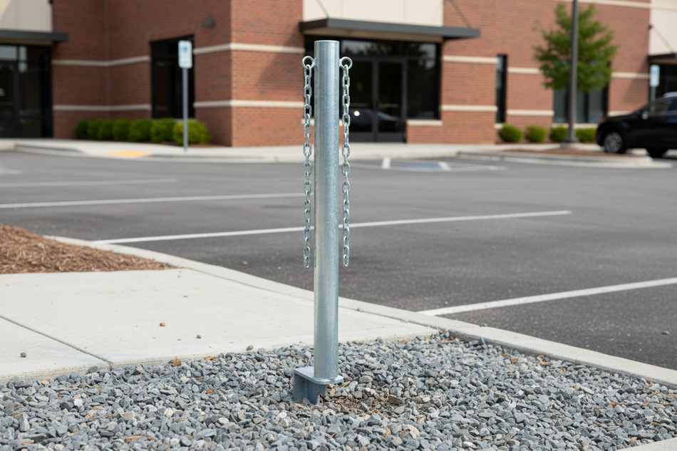 Stålkæde-poller med jordspyd – Ø60 mm