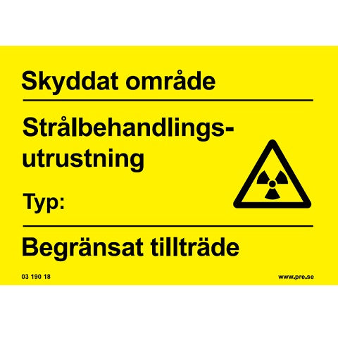 Advarselsskilt. Udstyr til strålebehandling