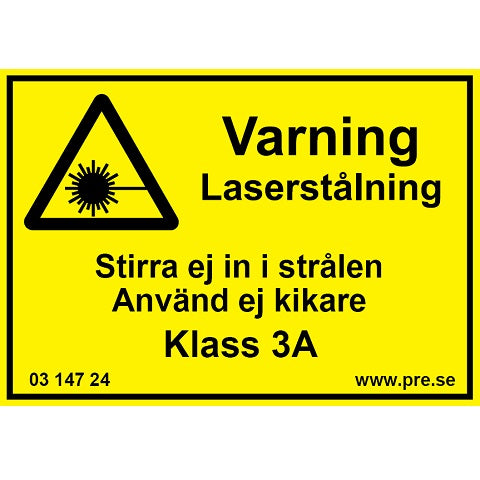 Advarselsskilt. Advarsel Laserstråling. Klasse 3A.