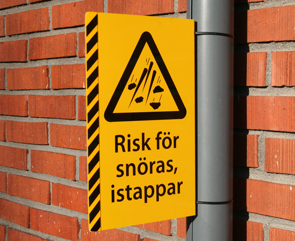 Advarselsskilt, Snenedfald & Istapper - komplet med beslag