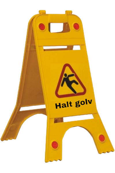 Gulvstående skilt med advarselssymbol for glat gulv