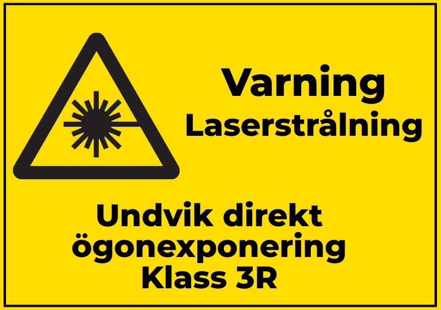 Advarselsskilt. Laserstråling - undgå direkte øjeneksponering; klasse 3R